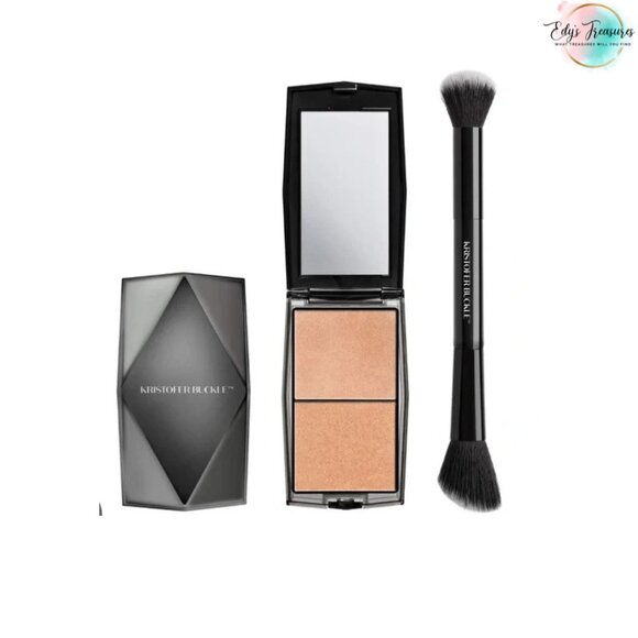 New Kristofer Buckle Light Enhancing Duo Cream + Powder Highlighter With Brush - Picture 2 of 4